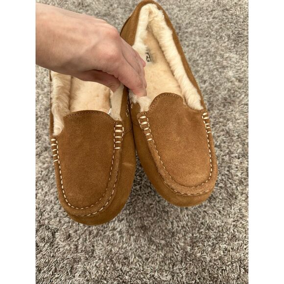 UGG Australia Women's 9 Ansley Chestnut Moccasin Slippers Slip on Shoe Fur Suede - Picture 8 of 10
